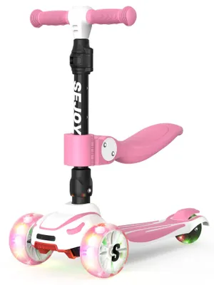 Image de Trottinette pour enfants - Trottinette à 3 roues - Roues lumineuses à LED - Guidon réglable en hauteur - Pour les 6-12 ans - Rose