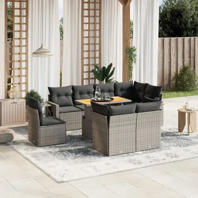 Produktbild von Möbel 9-tlg. Garten-Sofagarnitur mit Kissen Grau Poly Rattan - Sitzgruppe 3271851