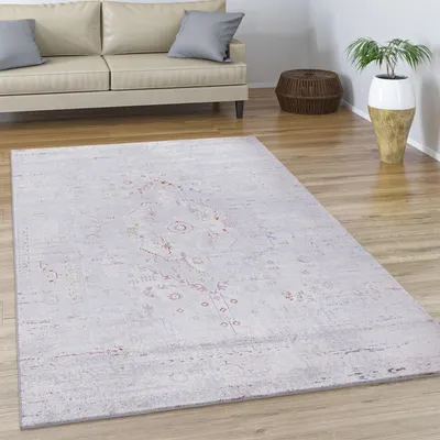 Image de Tapis salon à poils courts vintage abstrait oriental moderne bordure dimensions 120 x 170 cm