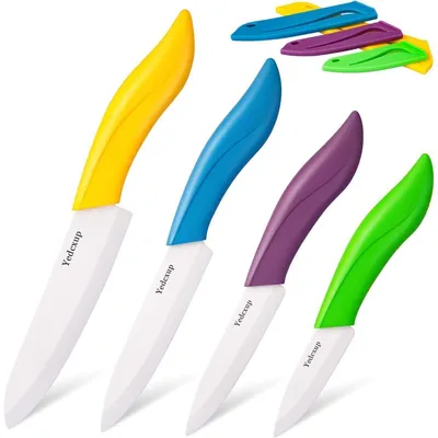 Immagine prodotto di Set di coltelli in Vetroceramica, 4 pezzi | Coltello per verdure, coltello per frutta, coltello universale, coltello da chef | Multicolore