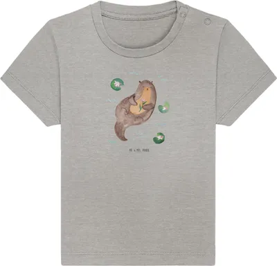 Produktbild von Mr. & Mrs. Panda Babyshirt Otter Seerose 6. - 12. Monat - Heather Grey - Geschenk,  T-Shirt, glücklich, Baby, Kinder Top, Seeotter, Fluss, Wasser
