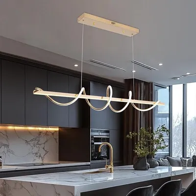Image de Suspension LED pour table à manger, lampe moderne pour salle à manger, suspension à intensité variable avec télécommande, luminaires suspendus, suspensions LED, lustre pour salle à manger, salon
