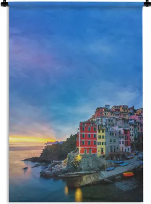 Produktbild von MuchoWow® Wandteppich Wandbehang Dämmerung in Cinque Terre 60x90 cm Tapisserie Dekoration Wandtuch - Foto-Teppich - Abwaschbar