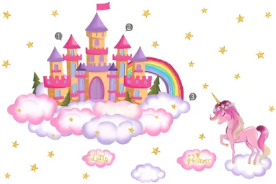 Produktbild von Wandaufkleber 60 x 90 cm – Buntes Schloss auf einer Wolke