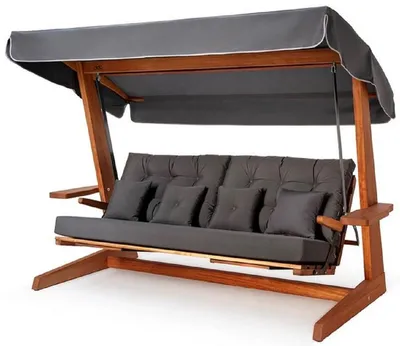 Produktbild von Casa Padrino Luxus Hollywood Schaukel Anthrazitgrau / Braun - Wetterfeste Garten Schaukel mit Sonnendach - Garten Möbel - Terrassen Möbel - Luxus Möbel - Luxus Garten Einrichtung