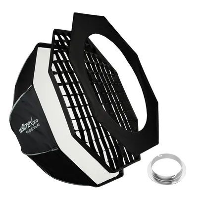 Produktbild von Walimex pro Studio Softbox Octagon 90cm + Softboxadapter für Elinchrom (Außendurchmesser: 15,2 cm), um 360° drehbar, einfacher Aufbau, inkl. Grid, Maske, Bowens Adapter und Transporttasche
