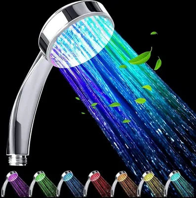Produktbild von LED-Duschkopf, beleuchteter Duschkopf, Farbduschkopf, LED-Handbrause, automatischer Wechsel in 7 Farben, Universal, Chrom
