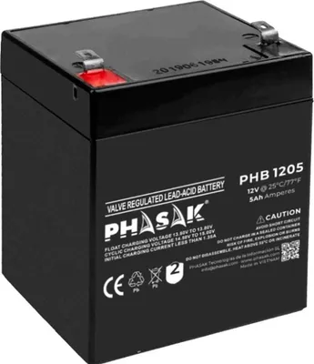 Obrázek produktu pro Phasak PHB 1205, Olověná (VRLA), 12 V, 1 kusů, Černá, 5 Ah, 20 h