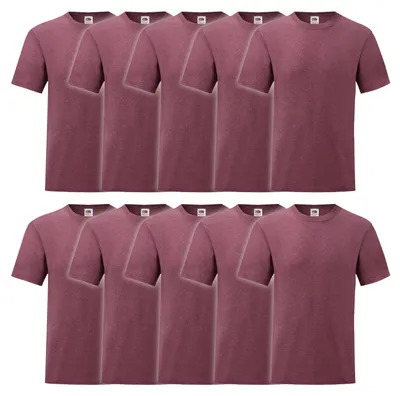 Produktbild von 10er Pack Fruit of the Loom Valueweight T-Shirt + GRATIS MyShirt Stoffbeutel Farbe: burgund meliert Größe: 2XL