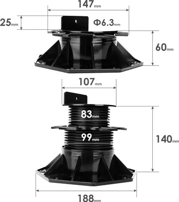 Zdjęcie produktu dla Vigevee, 10 sztuk, regulowane podkładki pod podesty, przeznaczone do desek tarasowych z WPC i drewna, regulacja wysokości od 60 do 140 mm, wysokiej jakości podkładki pod belki konstrukcyjne tarasu