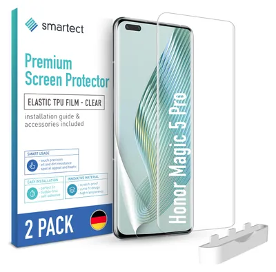 A product shot of a screen protector for a smartphone, with packaging.