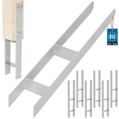 Obrázok produktu pre KOTARBAU® 6 ks Podpera stĺpa H na osadenie do betónu 90 mm / 600 mm Kotva H z pozinkovanej ocele Strieborná kotva na stĺp Kotva na nosník Pätka stĺpa Pätka stĺpa s kotvou do betónu Oceľová podpera Oceľová kotva