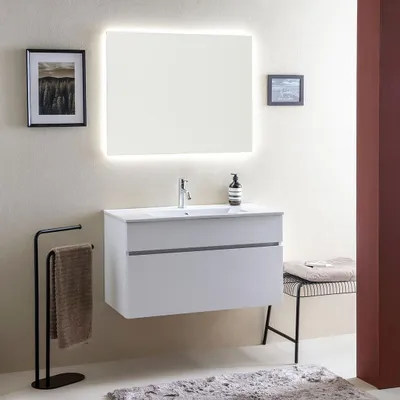 Produktbild von Unterschrank, Waschtisch und LED Lichtspiegel, 90x46cm | Sole