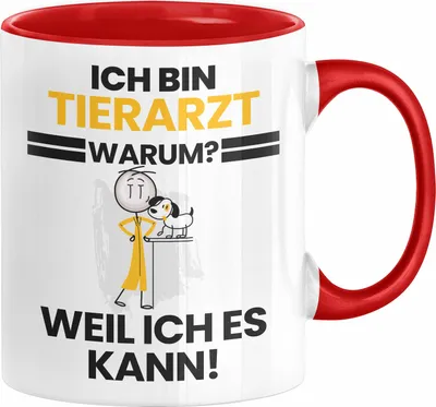 Produktbild von Tierarzt Geschenk Tasse Lustiger Spruch Ich Bin Tierarzt Warum Weil Ich Es Kann Geschenkidee Bester Tierarzt Geburtstag Kaffee-Becher (Rot)