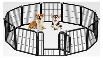 Produktbild von 12-teiliges Welpengehege 60cm hoch, Hundelaufstall mit Türen, faltbares Kleintiergehege, automatische Verriegelung, Freigehege für Garten, für Hunde, Kaninchen, Kleintiere, Katzen
