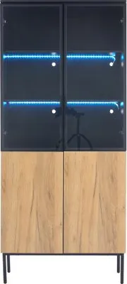 Produktbild von Schwarze Vitrine 74x31x180 cm Eiche Mit LED Beleuchtung Und Glastueren 5-stoeckige Glasvitrine Buecherregal Fuer Sammlerstuecke Buero Vitrinenschrank