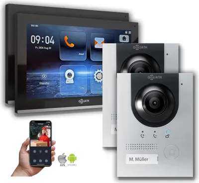 Produktbild von IP Gegensprechanlage | 10 Zoll Monitor | 2x Außenstation Silber : 2 Monitore : 10 Zoll Schwarz : Unterputzdose Monitor Anzahl: 2 Monitore Monitor Farbe: 10 Zoll Schwarz Montage: Unterputzdose