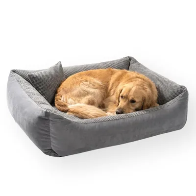 Produktbild von 4L Textil TEO Kuscheliges Hundebett mit Rand, abnehmbarer waschbarer Bezug, für mittelgroße Hunde, 100x80 cm, Dunkelgrau