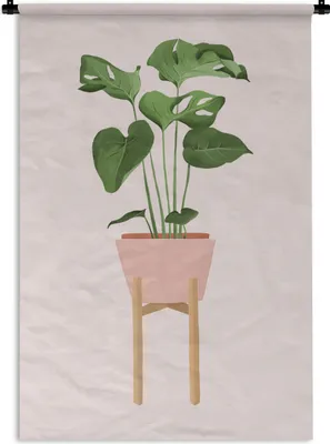 Produktbild von MuchoWow® Wandteppich Wandbehang Pflanzen - Monstera - Pastell 90x135 cm Tapisserie Dekoration Wandtuch - Baumwolle - Wandskulptur
