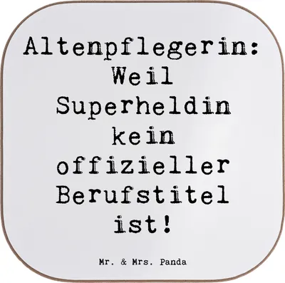 Produktbild von Mr. & Mrs. Panda Untersetzer für Gläser Spruch Altenpflegerin Superheld - Weiß - Geschenk, Wertschätzung, personalisierte Geschenke, Tassen, Berufsalltag, Beruf, Lächeln