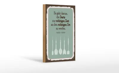 Produktbild von Holzschild Darts zur richtigen Zeit werfen, 18x12 cm, Holzschilder Spruch Sport Hobby