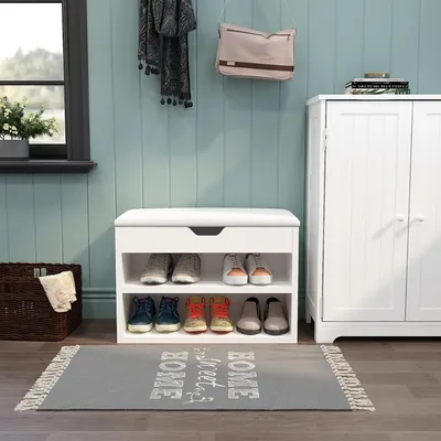 Image de Banc à chaussures Mondeer avec assise 60 x 30 x 43 cm, blanc