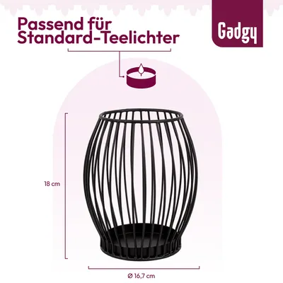 Produktbild von Kerzenständer schwarz groß 16,7 x 18 cm - Metall Windlicht Laterne Deko