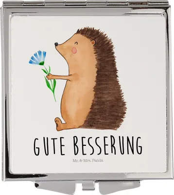 Produktbild von Mr. & Mrs. Panda Schminkspiegel Igel Blumen - Weiß - Geschenk, Krankheit, Kosmetikspiegel, Lustige Sprüche, Klein, Frauen Spiegel, Genesungswünsche, krank, Quadratischer