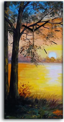 Produktbild von Leinwand Uhr Küche Wohnzimmer Bild Kunstdruck 30x60 Gemälde Fluss Bäume Himmel - schwarze Hände