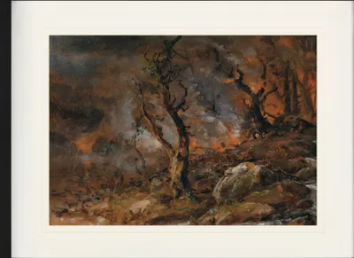 Produktbild von Johan Christian Dahl Gerahmtes Bild Mit Edlem Passepartout | Wand-Bilder | Im Bilderrahmen - Von Feuer Glosender Wald, 1846 (60 x 80 cm)