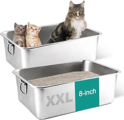 Produktbild von Zwei große Metallkathetten, 60 x 40 x 20 cm, große Metallkathette für große und mittelgroße Katzen, leckfrei.