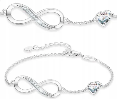 Obrázok produktu pre Strieborný náramok biele srdce s kryštálmi infinity SILVER 925