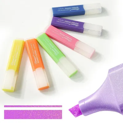 Immagine prodotto di Set di pennarelli glitter, 6 pezzi, punta a scalpello, effetto metallico brillante, a base d'acqua, multicolore