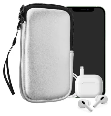 Produktbild von kwmobile Neopren Handytasche für Smartphones L - 6,5" - Handy Tasche mit Reißverschluss - Handyhülle universal Metallic Silber
