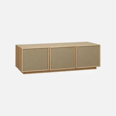 Produktbild von sweeek - TV-Möbel 3 Türen Holzdekor und Stoff 140cm - Natur