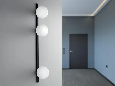 Produktbild von Ausgefallene LED Innen Wandleuchte Schwarz mit 3 Glaskugeln in Opalweiß, H: 90cm