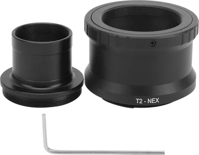 Two black metal adapters and a silver hex wrench are displayed on a white background.