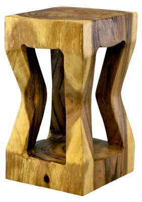 Produktbild von Holzhocker aus Samanholz, geschwungen, natur, Beistelltisch, Blumenhocker, massiv, Unikat, Ablagetisch