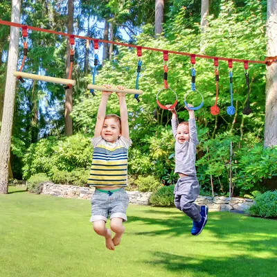 Produktbild von Sweiko Ninja Kletterset, Slackline, 30-teilig, 10 m Seil, für Kinder 3-6 Jahren