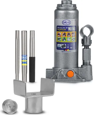 Produktbild von alca® hydraulischer Wagenheber 3t mit U-Adapter I Stempelwagenheber aus Stahl I Hubhöhe 195–380 mm I Autoheber für PKW SUV Transporter – Unterstellheber mit Adapter für empfindliche Fahrzeugteile