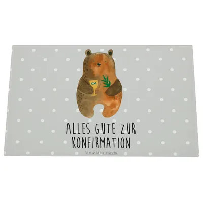Produktbild von Mr. & Mrs. Panda Glasplatte Schneidebrett Bär Konfirmation - Grau Pastell - Geschenk, Gottesdienst, Kirche, Glasschneidebrett, Glas, Hackbrett, Schneidplatte, Evangelisch