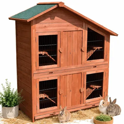 Image de Mucola Clapier pour lapins 4 boxes Élevage en bois Clapier pour petits animaux Cage pour lapins Cages pour petits animaux