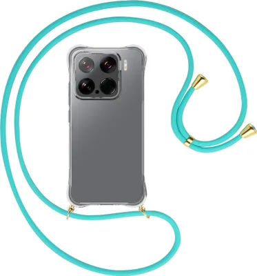 Produktbild von Handykette Backcover-Schutzhülle mit Band (Metall goldfarben) für Xiaomi 15 5G - türkis