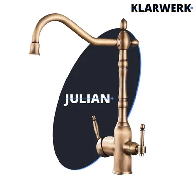 Zdjęcie produktu dla Julian | Vintage 3-drożna, mosiężna, niepomalowana mata filtracyjna Catering Kuchnia z kranem osmotycznym ze stali nierdzewnej | Bateria mieszająca Fi