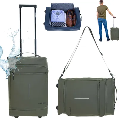 Produktbild von Handgepäck Trolley New Rebels Harper Pro mit Schultergurt Koffer Reisegepäck luggage bag 50 cm, 30 L Trolly Reisetasche Rollen IATA Flug Reise Gepäck Herren Damen 211017 23 Oliv Grün + Koffergurt bagboom®