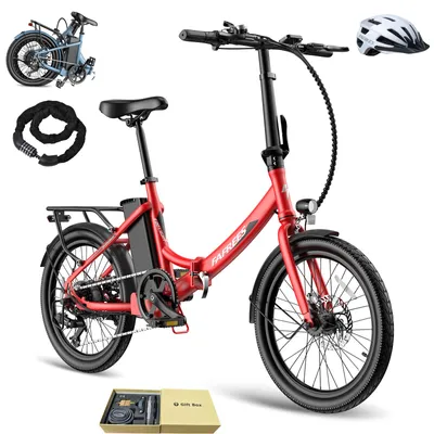 Obrázek produktu pro Elektrické kolo městské, 20 palců, výška postavy 155–195 cm, 36 V, 20 Ah, 250 W, dojezd 110–130 km, 7 rychlostí – splňuje normu StVZO s legální asistenční funkcí (6 km/h) – červené