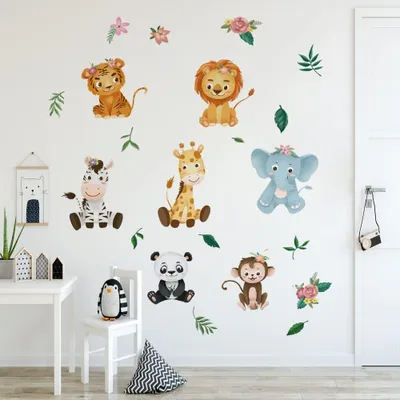Produktbild von Wandtattoo Dschungel Tiere - Bunte Tiermotive für Kinderzimmer - DECAL159