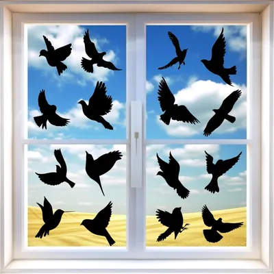 Produktbild von Fensteraufkleber Vogelschutz - 16 Stück Anti-Kollision Fenstersticker - Selbstklebende Fensterbilder für Fensterscheiben - Schwarz