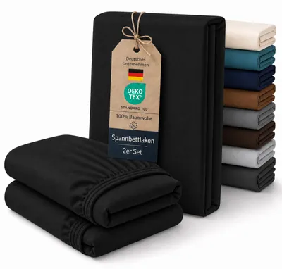 Produktbild von Spannbettlaken Boxspringbett 2er Set Jersey 160 g/m², für Matratzen bis 32 cm,180 x 220 cm,Schwarz