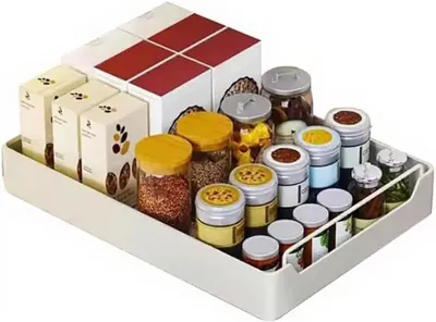 Obrázek produktu pro Vytahovací organizér do kuchyňské skříňky – vnitřní úložný prostor – bez nutnosti vrtání – nastavitelný, rozměry 43 x 30 x 7 cm – nerezová ocel – bílá, šířka 30 cm